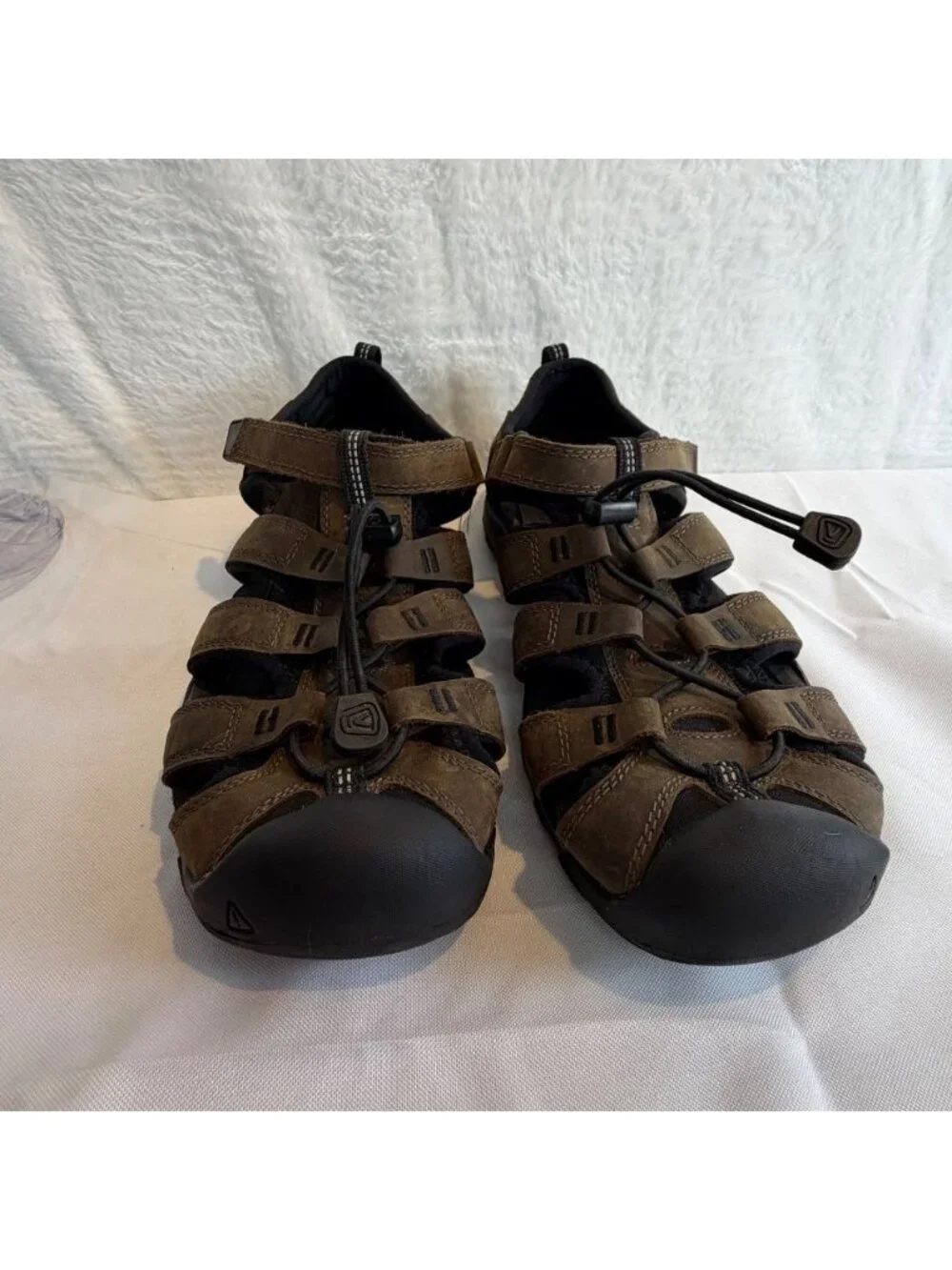 KEEN Brown Leather Sport Sandals Mens Size 7 39 Speed Laces Flat Shoes 1020616